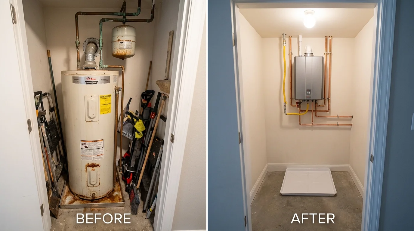 Tank water heater versus wall-mounted tankless unit comparison for Kankakee, IL homeowners